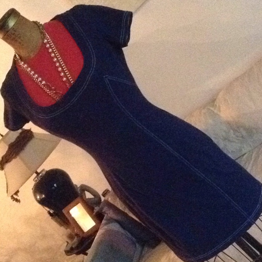 Stretch denim French terry dress